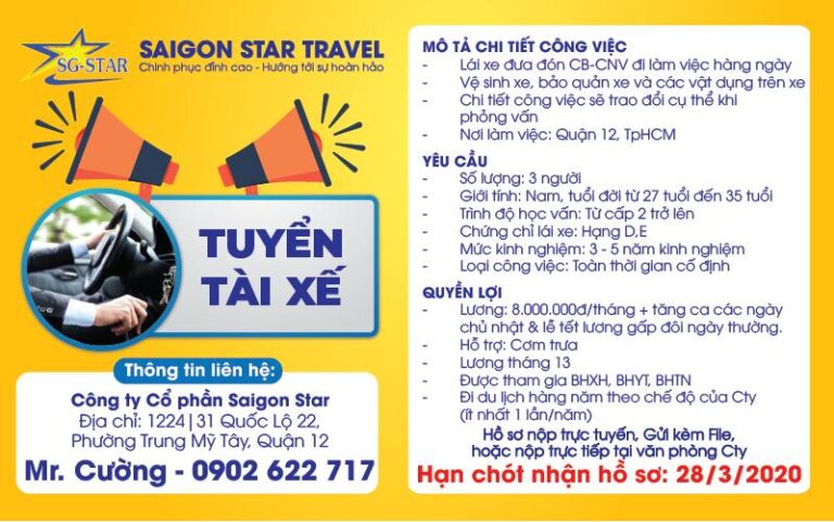 Cần Tuyển Tài Xế Lái Xe 4 Đến 7 Chỗ